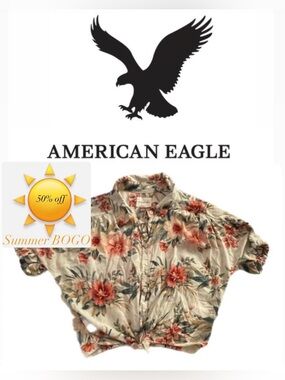 ☀️American Eagle Hawaiian print tie-front blouse - size M